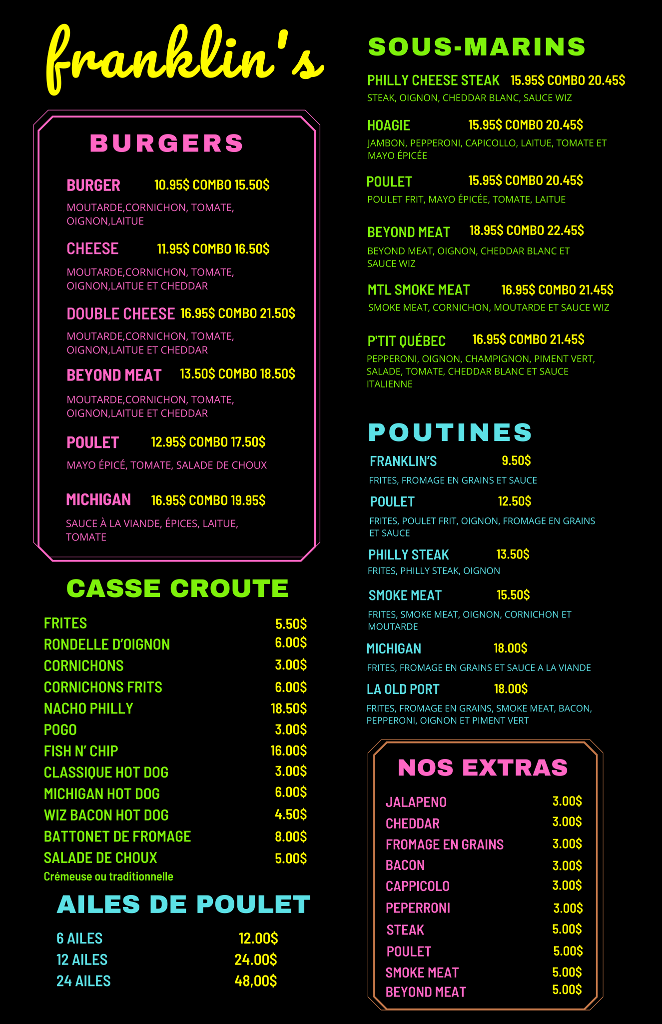 Menu – Franklins Subs and Suds